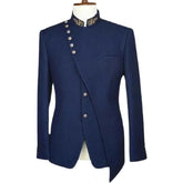 Blazer Men's Suits Navy Blue Costume Hombre Jacket One Piece Stand Collar Elegant Formal Occasion Regular Length Slim Fit